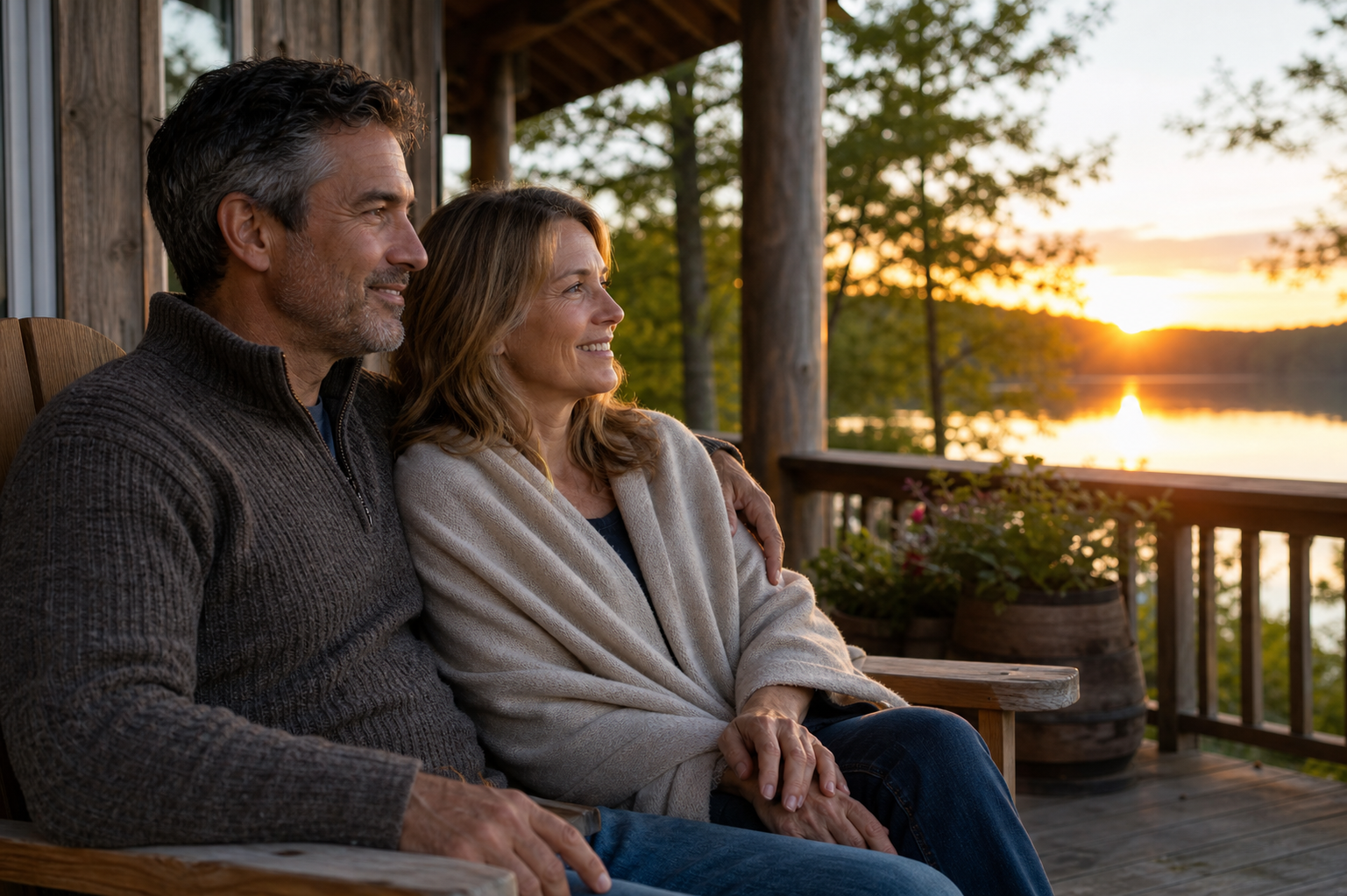 Couple enjoying an evening by lake after choosing the right place